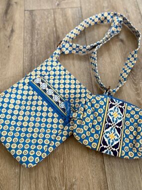 Vera Bradley Blue and Yellow Patterned Crossbody Bag Set